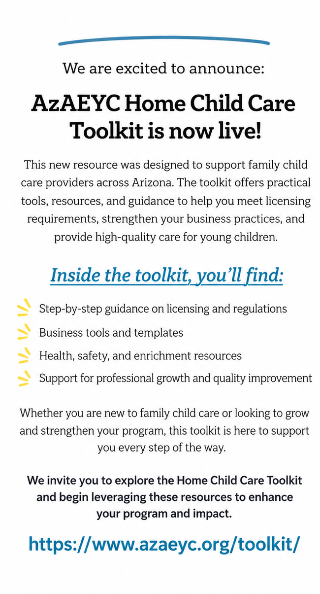 Image announcing AZAEYC Home Child Care Toolkit.